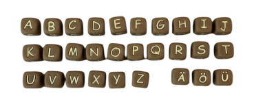 Natur Silikon Buchstabenwürfel 10mm nach Wahl - Stückpreis in der Trendfarbe caramel