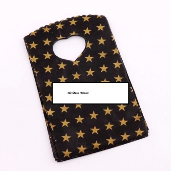 100 kleine Plastiktragtaschen 9x15cm Sterne schwarz/gold